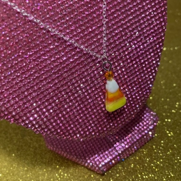 Candy Corn Sterling Silver Necklace Bedazzled Bead Y2K Jewelry Spooky Halloween - Picture 5 of 14